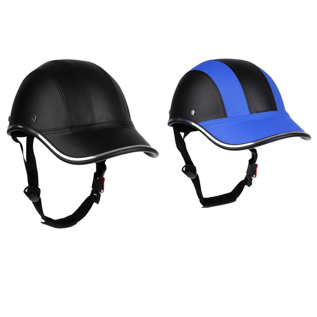 2Pcs PU Leather Baseball Cap Style Motorcycle Riding Bike Helmet Anti-UV Safe Hat Visor