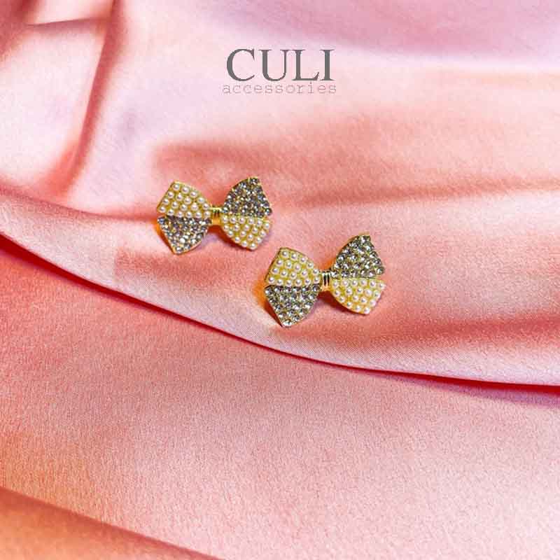 Khuyên tai, Bông tai thời trang hình nơ kết hạt trai HT678 - Culi accessories