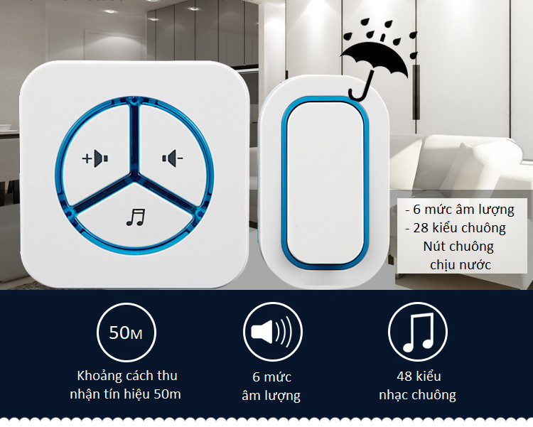 Chuông báo khách thông minh không dây cao cấp dùng trong gia đình, phân xưởng Caz9009 ( Giao màu ngẫu nhiên -Tặng kèm móc khóa 3 in1 )