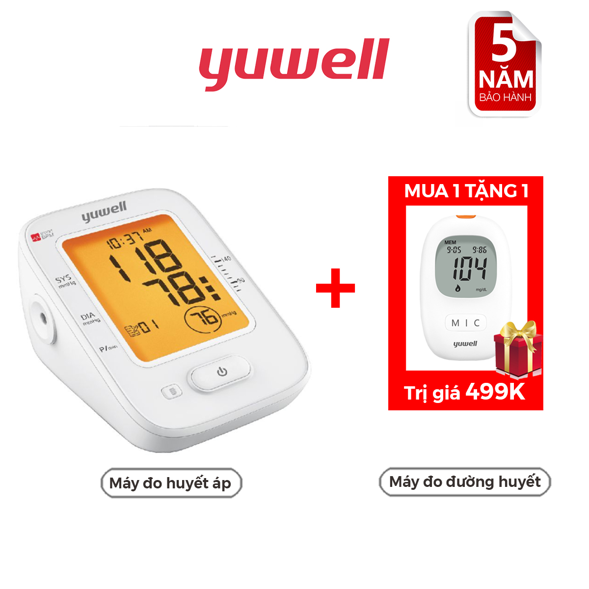 [[MUA 1 TẶNG 1]] Máy đo huyết áp điện tử Yuwell YE620B tặng Máy đo đường huyết Accusure 710