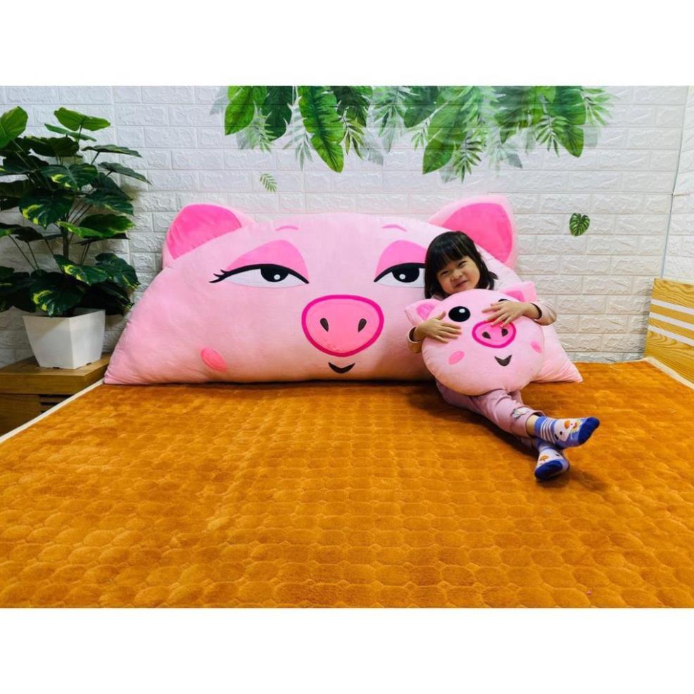 Gối tựa lưng hình Heo nhỏ Babykid, size L , free may chữ chất nhung lạnh ruột bông bi gòn