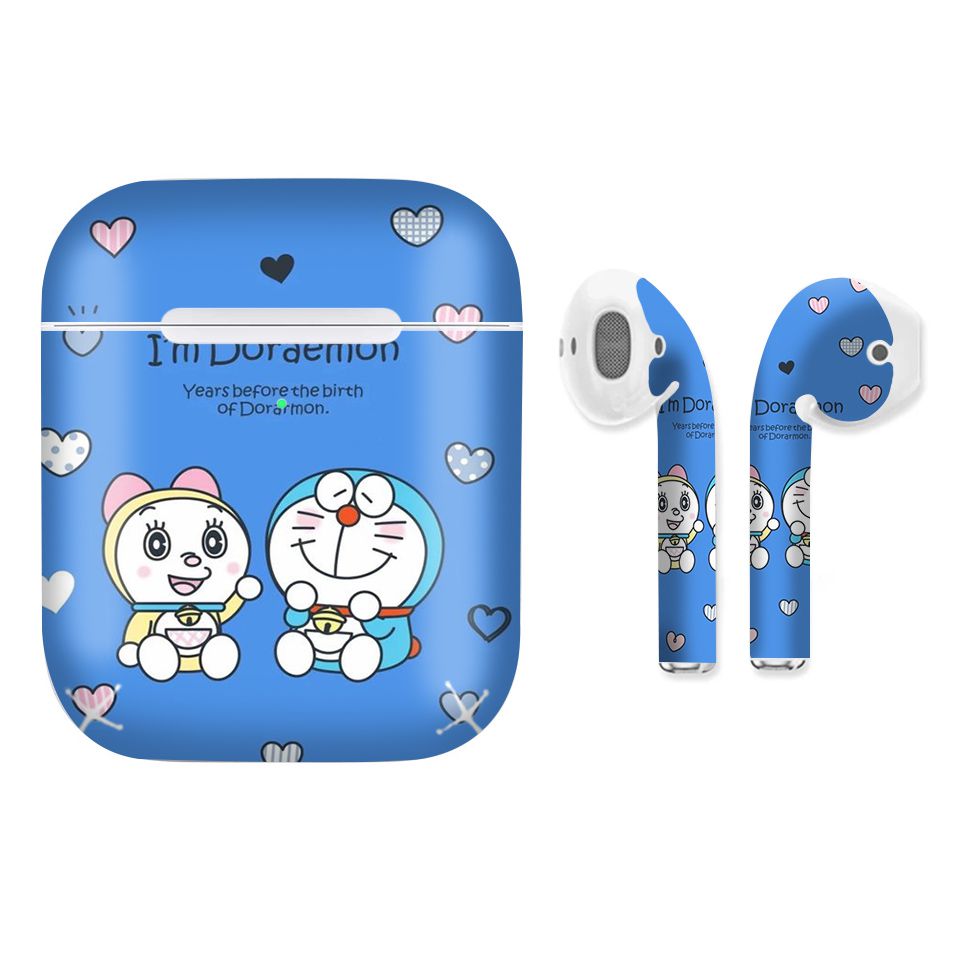 Miếng dán skin chống bẩn cho tai nghe AirPods in hình Doremon - Dor034 (bản không dây 1 và 2)