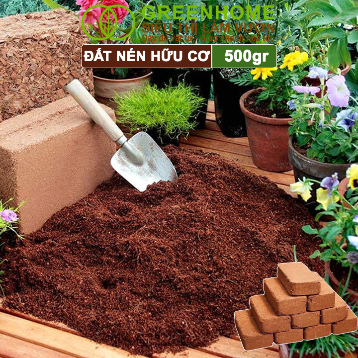 Đất Trồng Cây Greenhome, Viên Nén 500gr, Đã Qua Xử Lý, Bổ Sung Vi Sinh, Nở Gấp 5 Lần, Trồng Rau Hoa