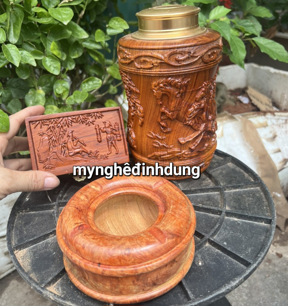 Combo 3 món hộp đựng trà ,gạt tan ,hộp đựng thuốc bằng gỗ hương đá