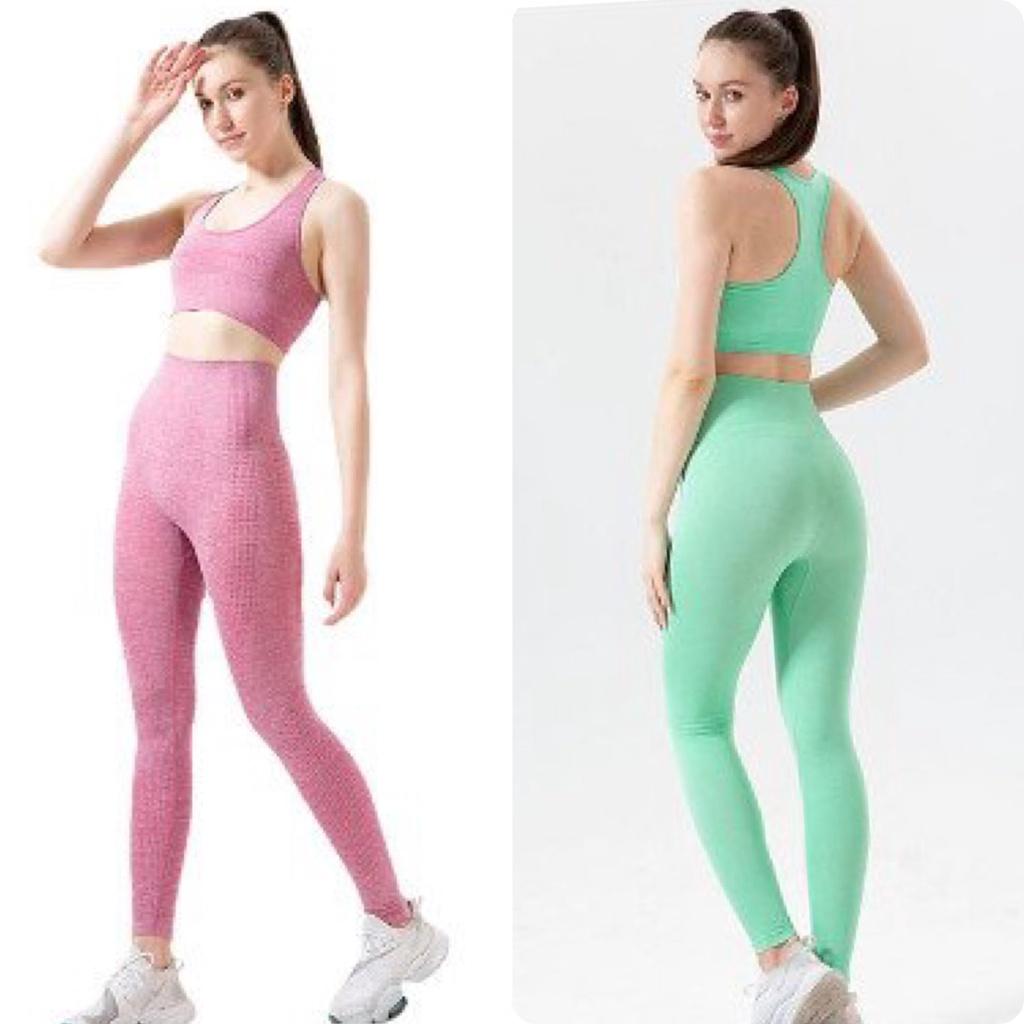 Set bộ đồ tập gym yoga nữ áo bra và quần legging thể thao chất dệt co giãn 4 chiều kèm mút- D17