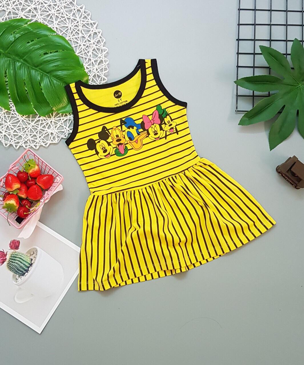 ĐẦM THUN SỌC BÉ GÁI IN HÌNH MICKEY