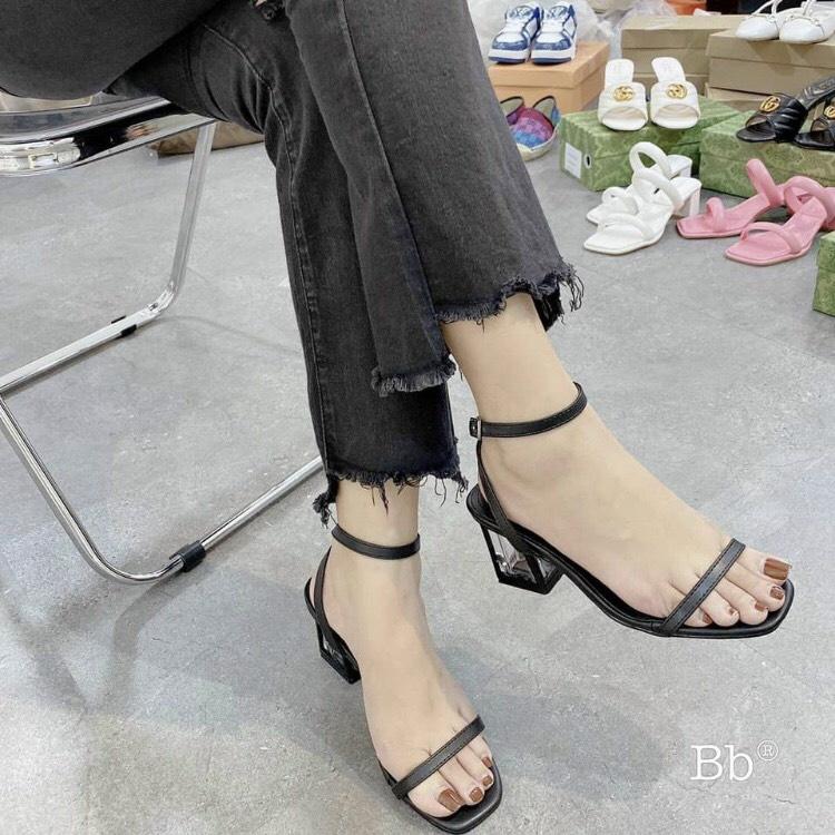 Giày sandal cao gót 5, 7 phân quai mảnh gót trong bọc viền màu dây quấn LT (SD053)