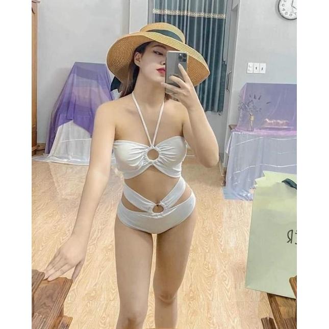 Đồ bơi bikini 2 mảnh phối khoen màu trắng đẹp VATIXA BKN37