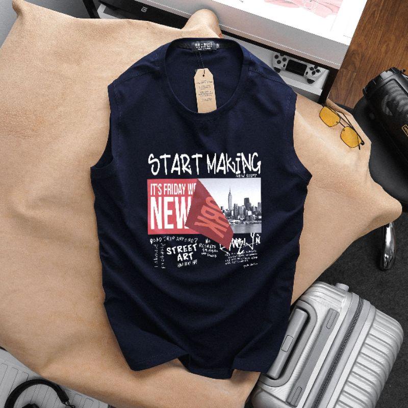 Áo thun ba lỗ màu xanh đen, rêu vải cotton tanktop bigsize nam 80-130kg