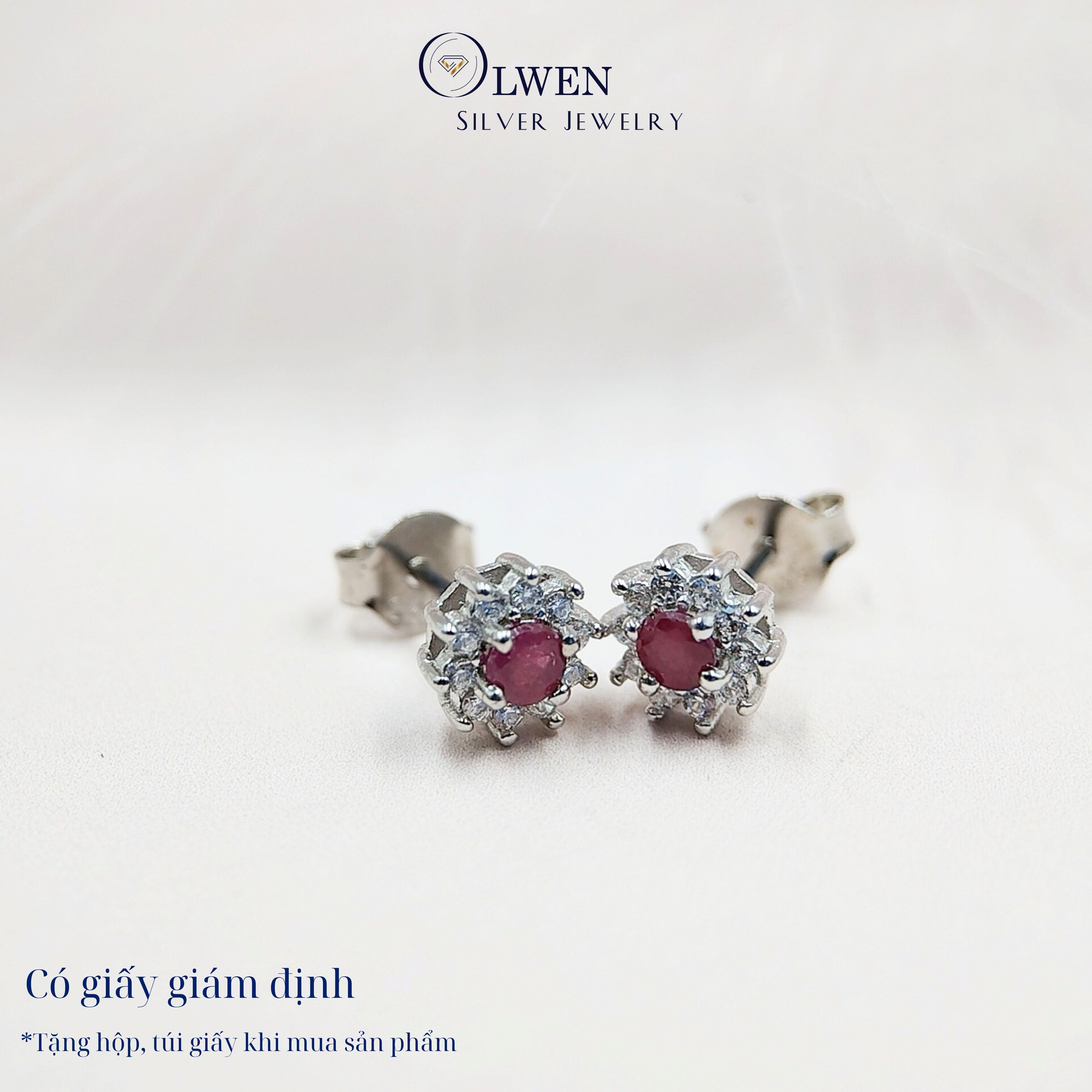 Đôi Bông Tai Nữ Bạc 925 Olwen Đính Đá Phong Thủy Ruby