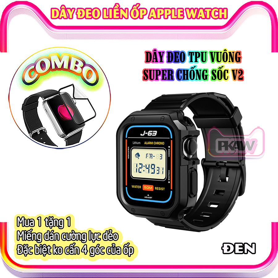 Dây Đeo khung ốp rời dành cho Apple Watch 7/6/5/4/3/2/1 size 38/40/41/42/44/45mm TPU vuông SUPER chống sốc V2 - nhiều màu