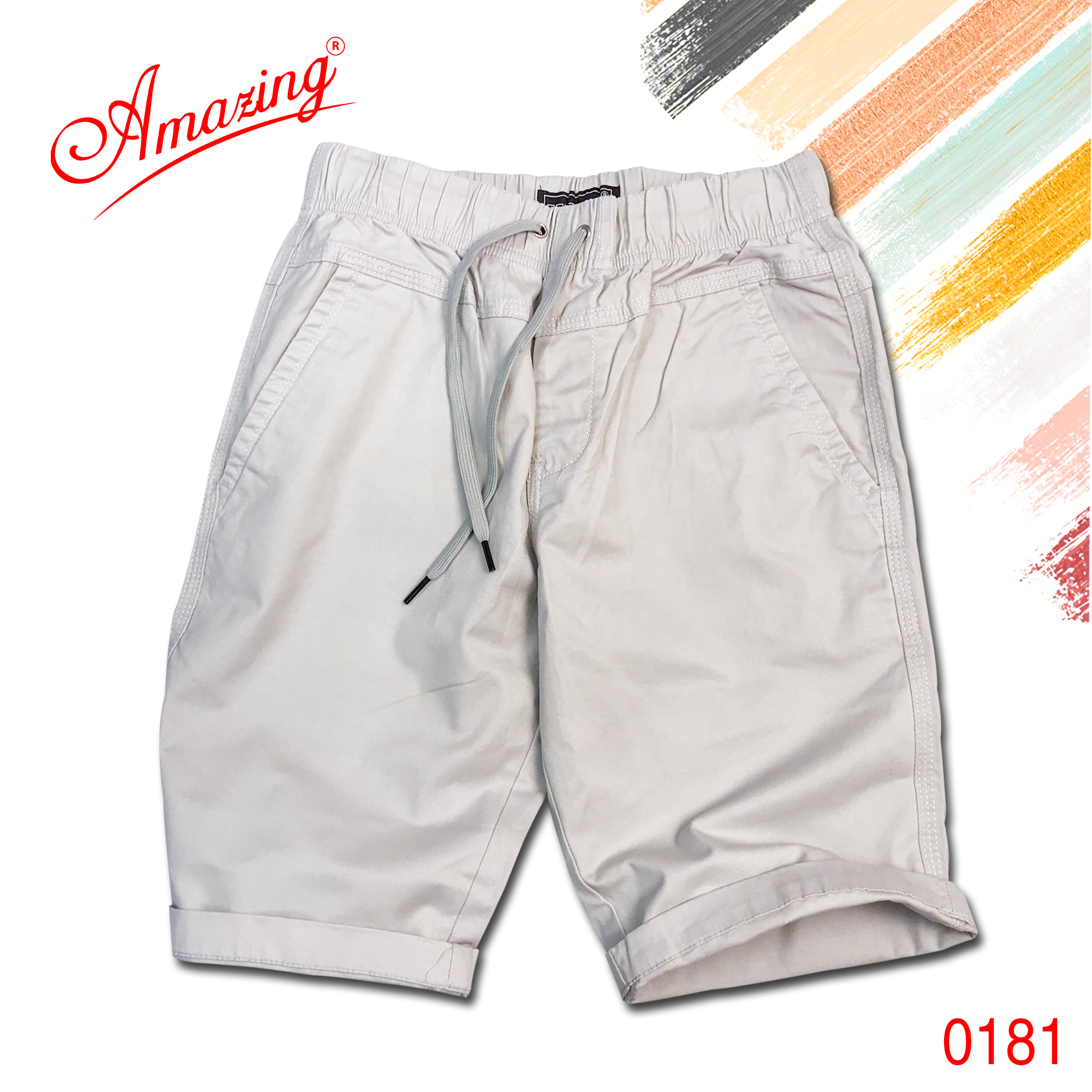 Quần short kaki nam Amazing, màu sắc trẻ trung, bigsize, vải co giãn, lưng thun có dây rút