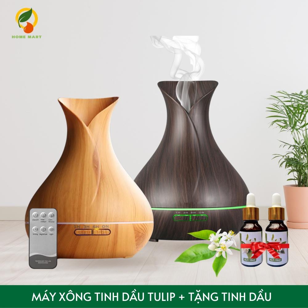 Máy xông tinh dầu Tulip phun sương tạo độ ẩm không khí, khuếch tán tinh dầu, đèn Led 7 màu, remote điểu khiển từ xa