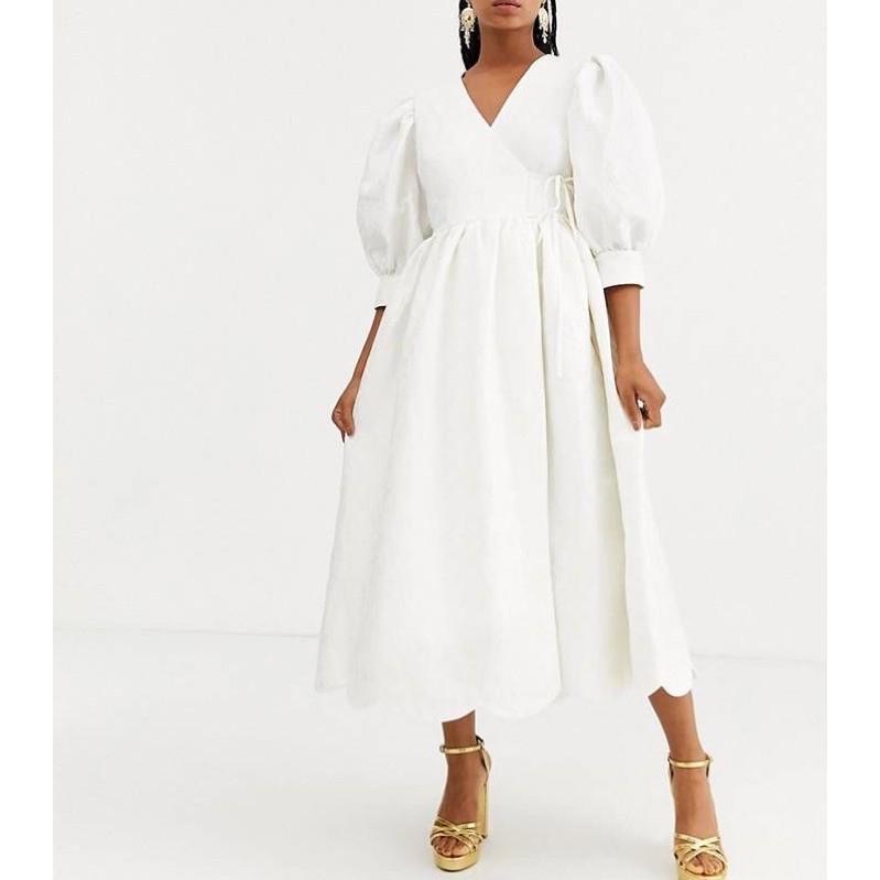 Đầm Linen cổ V Tay Bồng