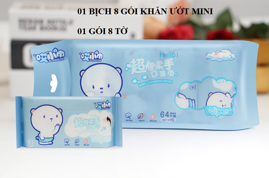 Khăn giấy ướt Mini Hoạt Hình Cao Cấp Bỏ Túi Tiện Lợi Khăn ướt mini (8 gói nhỏ/ bịch) (giao hình ngẫu nhiên) GD708-KGMini