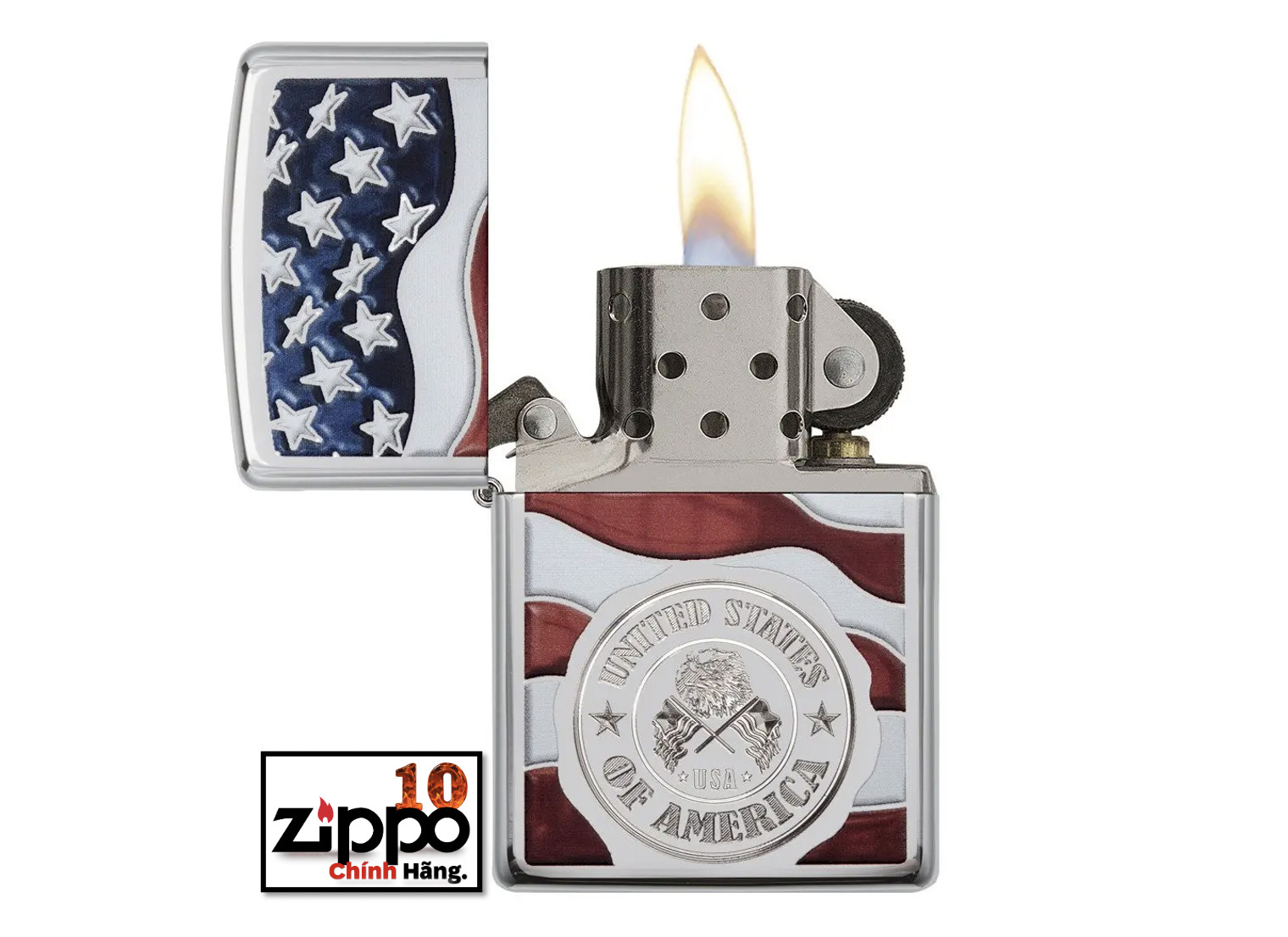 Bật lửa ZIPPO 29395 American Stamp on Flag - Chính hãng 100%