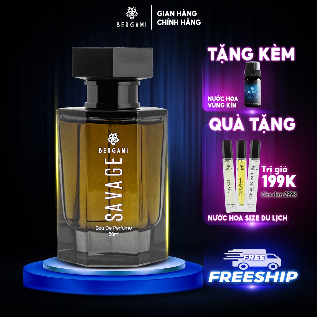 Nước hoa nam chính hãng mùi hương GỖ SỒI trầm ấm quyến rũ Bergami Savage chai dung tích 50ml