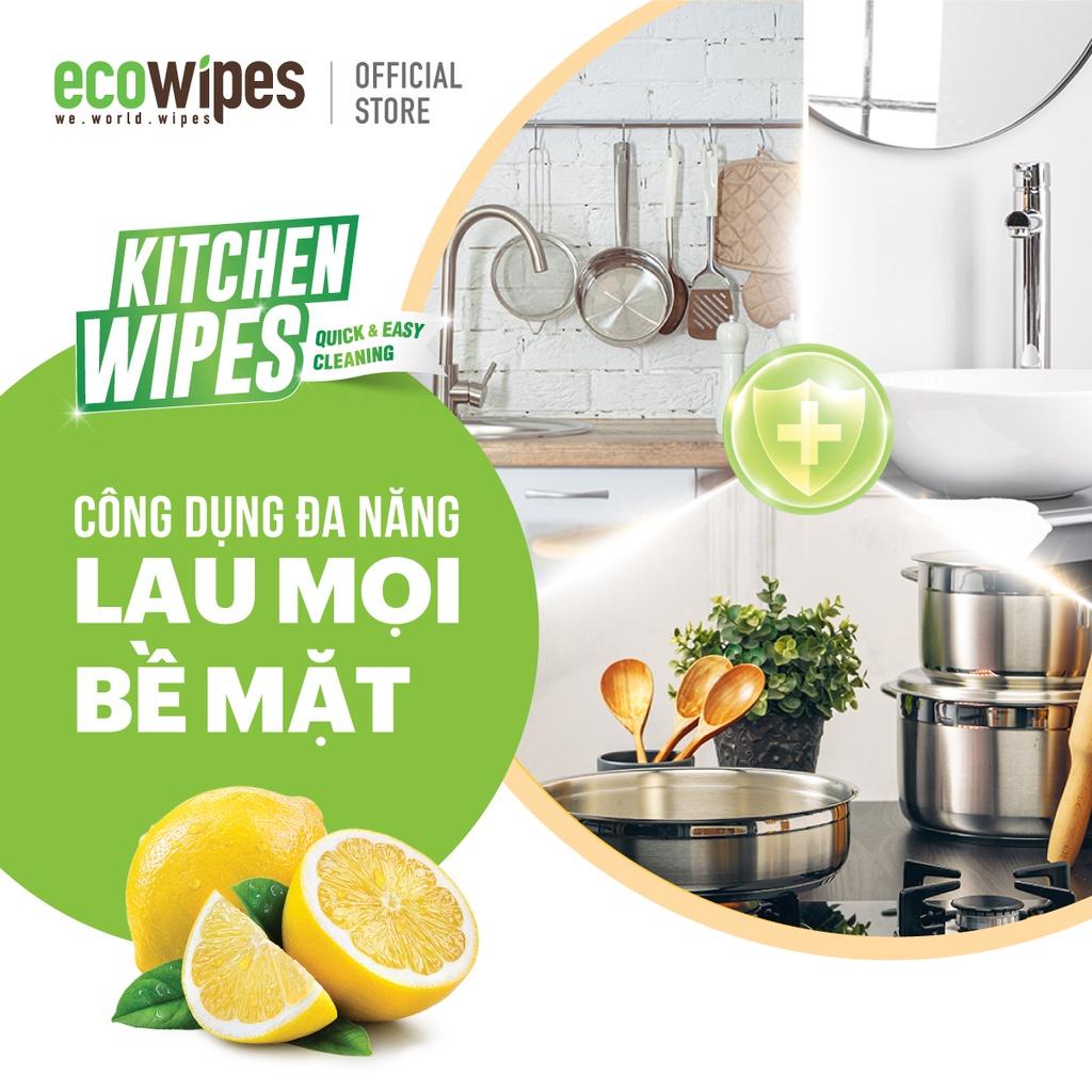 Khăn giấy ướt lau bếp Ecowipes khổ lớn 30x20 cm Kitchen Wipes gói 42 tờ loại bỏ dầu mỡ và vết bẩn nhanh chóng