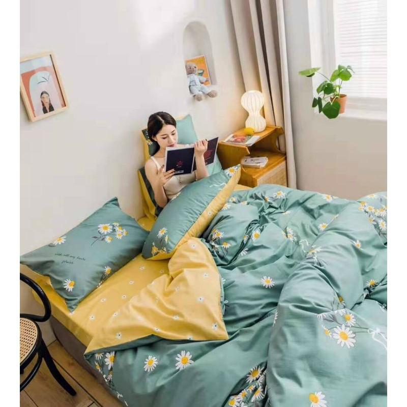 Bộ chăn Ga cotton poly Họa Tiết Cúc Họa Mi 4 Món Nhập Khẩu