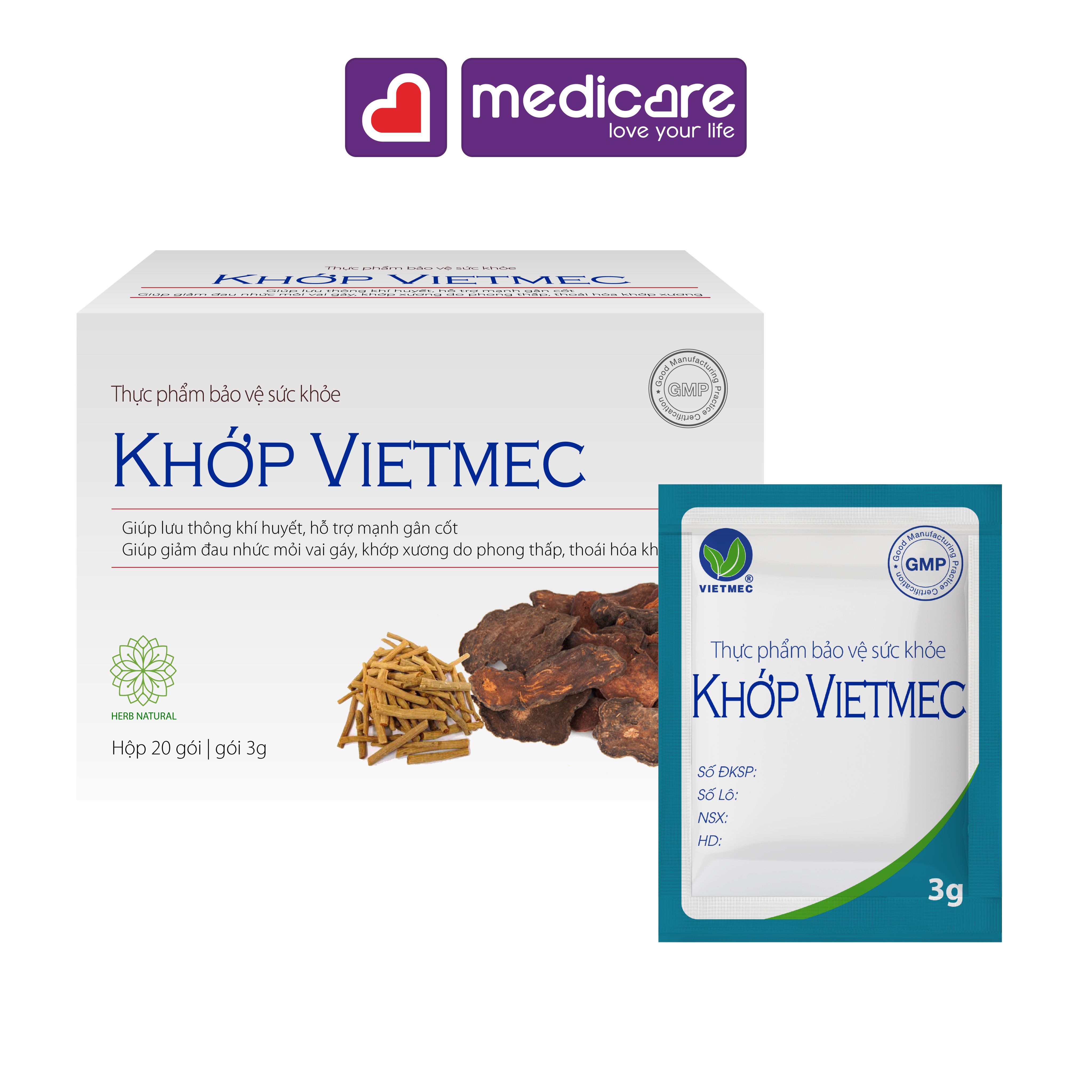 Bột uống VIETMEC hỗ trợ xương khớp hộp 20 gói 3g
