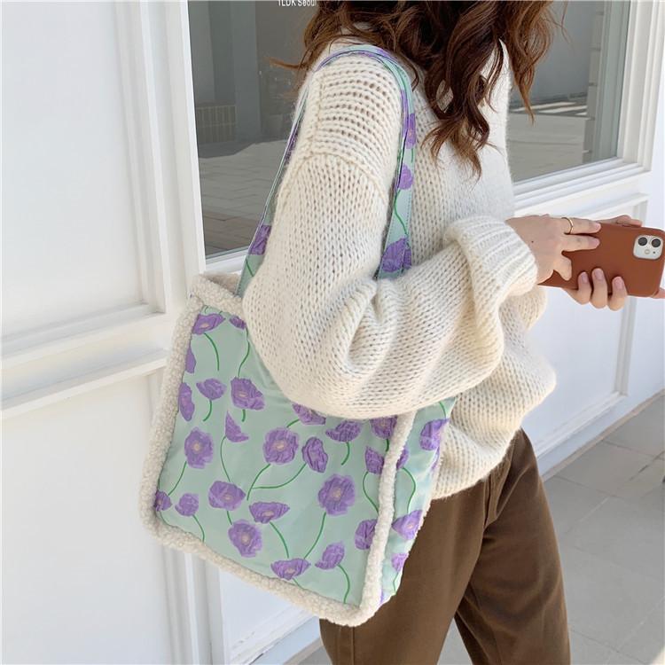 Retro Công Suất Lớn Phụ Nữ Đeo Vai Mùa Đông Nữ Mới Dạ Nỉ Sang Trọng Khâu Túi Tote Túi Xách Sinh Viên Nữ Sách Mua Sắm Túi
