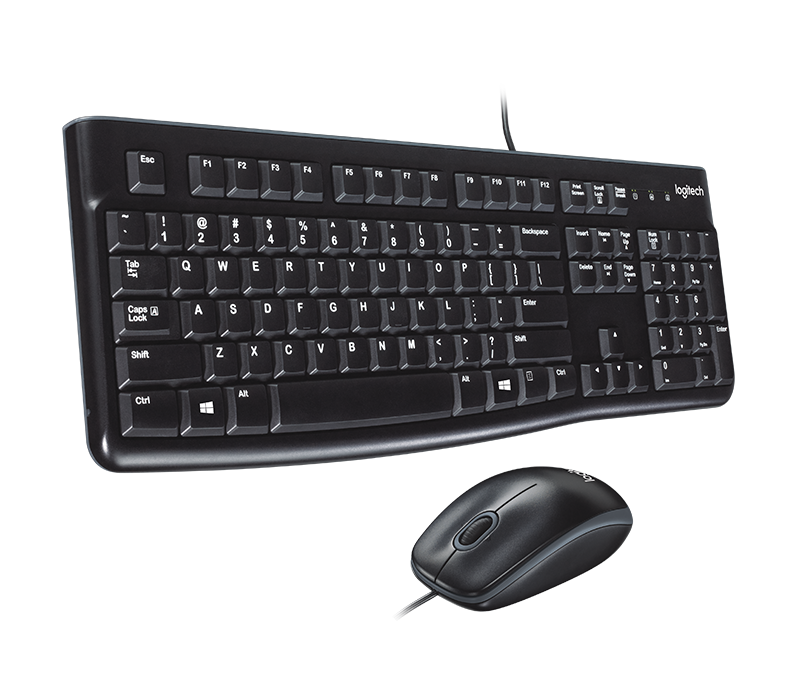 Bàn phím chuột có dây Logitech MK120 Thiết kế chống đổ tràn, có kích thước đầy đủ kèm bàn phím số, bền bỉ - Hàng Chính Hãng