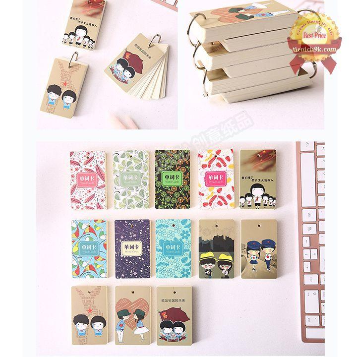 Flashcard học tiếng nước ngoài cute ngộ nghĩnh 110 tờ Flash card kèm khoen