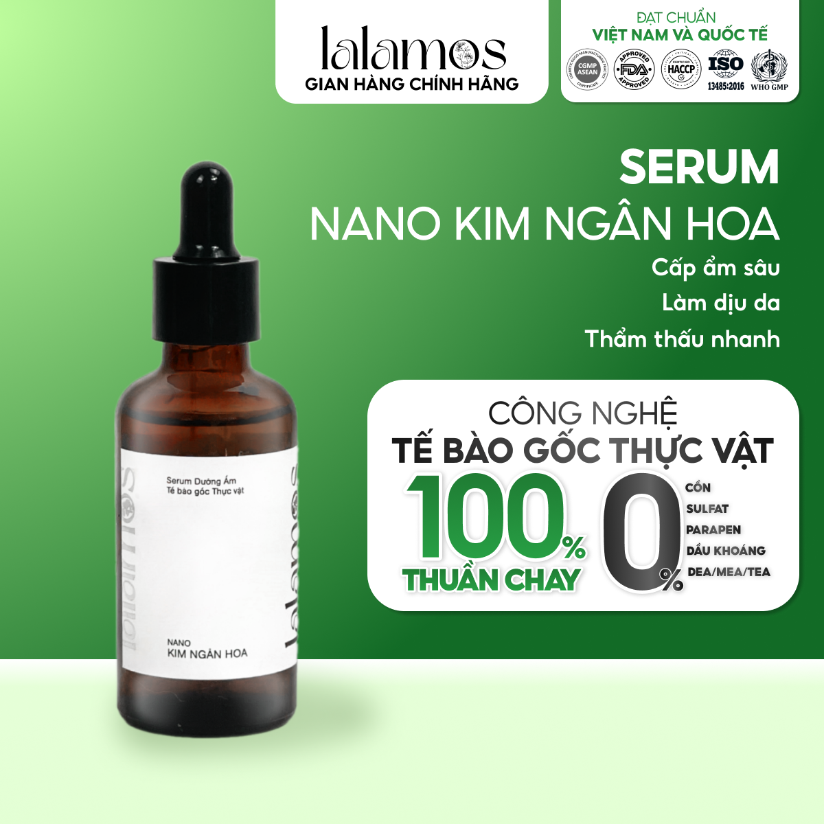 Serum dưỡng ẩm Nano Kim Ngân Hoa Lalamos giúp phục hồi và tái tạo da 50ml