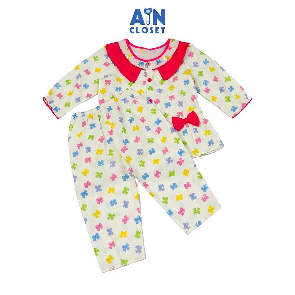 Bộ quần áo Dài bé gái hoạ tiết Nơ Hồng Cotton - AICDBGYOTFWQ - AIN Closet