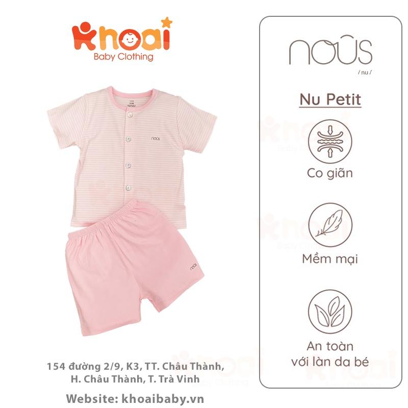 Bộ cài thẳng cộc Nous petit kẻ hai hồng - Chất liệu Nu Petit 95% cotton thiên nhiên