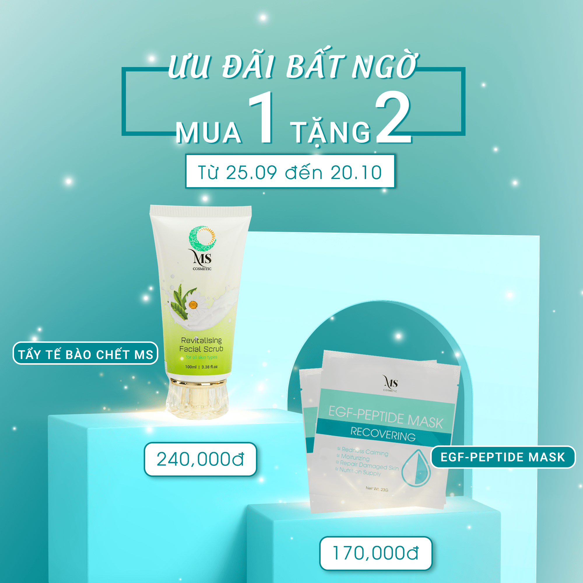 [MUA 1 TẶNG 2] Mua 1 Tẩy Tế Bào Chết MS Revitalising Facial Scrub Dành Cho Da Nhạy Cảm, Ngừa Mụn 100ml + TẶNG 2 Mặt Nạ Thạch MS EGF - Peptide Mask Giúp Dưỡng Ẩm, Phục Hồi Và Tái Tạo Da Giúp Da Săn Chắc (1 Miếng - 23g) - Mỹ Phẩm MS COSMETIC