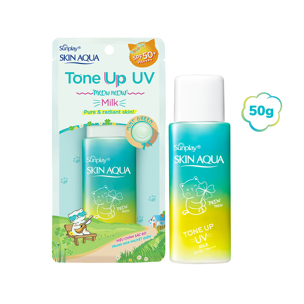 Sữa chống nắng nâng tông dành cho da dầu/hỗn hợp Sunplay Skin Aqua Tone Up UV Milk (Mint Green) (dành cho da sáng, có khuyết điểm đỏ) (50g)