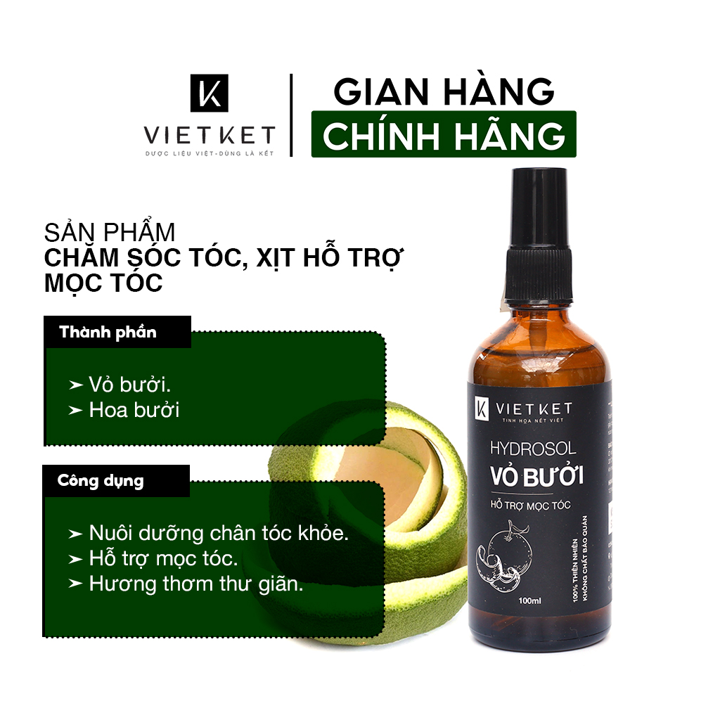 Hydrosol Vỏ Bưởi VIETKET 100ml - Chăm sóc tóc, Bảo vệ chân tóc chắc khỏe.