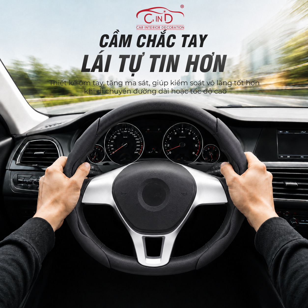 Ốp Bọc Vô Lăng CIND 2 Mảnh Da Nappa Cao Cấp Màu Đen