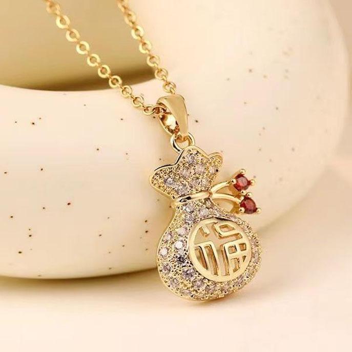 Dây chuyền trang sức OYJR cho phụ nữ, titan không rỉ, thời trang Trung Quốc, vòng cổ có túi phúc