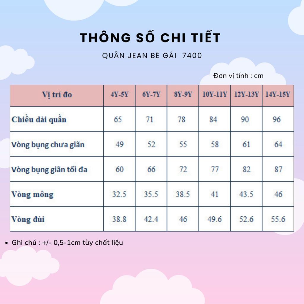 Quần Jeans/Quần Bò Bé Gái ARDILLA Thiết Kế Chun Hai Bên Sườn Co Giãn, Form Đứng Tôn Dáng Cho Bé 4-15 Tuổi AA7400-QJ