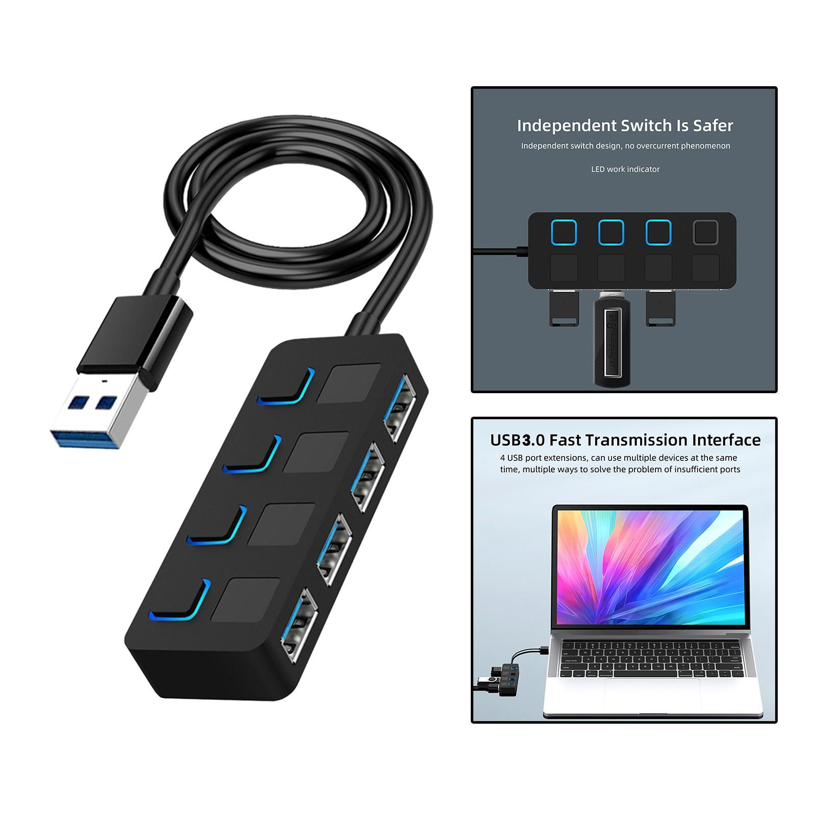 4 Ports USB 3.0 Hub, with Extended Cable Data USB Hub for
