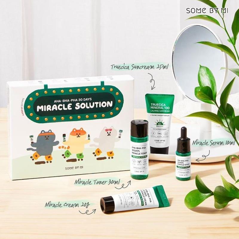 Bộ Kit 4 Món Dưỡng Da Làm Giảm Mụn Some By Mi AHA - BHA - PHA 30 Days Miracle Solution 4- Step Kit +Tặng Kèm 1 Băng Đô Tai Mèo (Màu Ngẫu Nhiên)