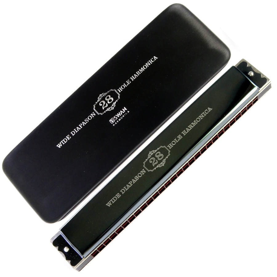 Kèn harmonica tremolo 28 lỗ Swan Wide Diapason SW28W Key C Đen Bóng