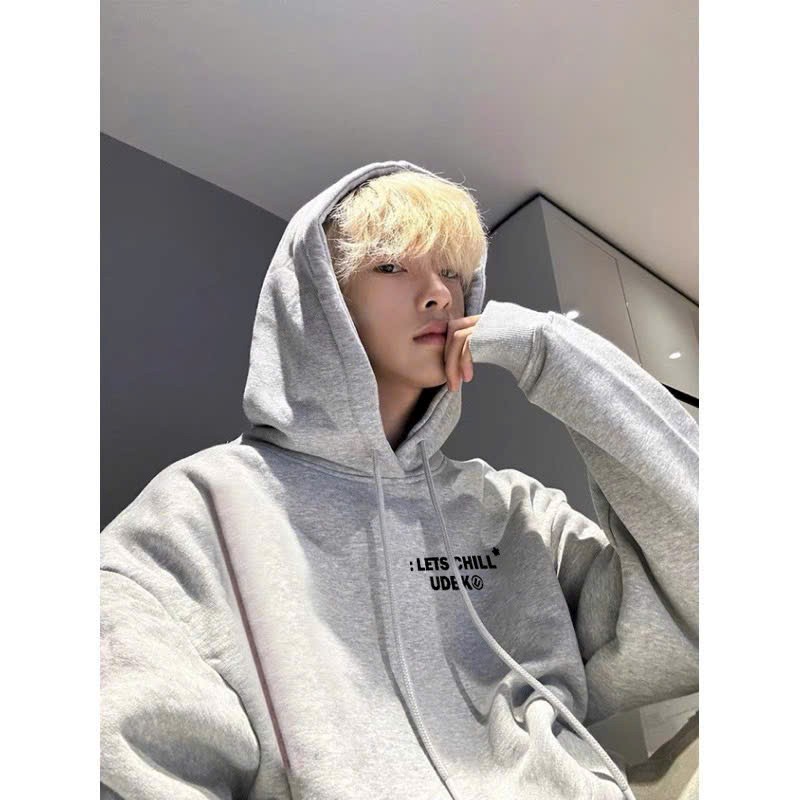 Hình ảnh Áo hoodie nỉ bông màu xám tiêu in chữ 2 mặt in chữ lets chill form rộng có mũ, Áo khoác Hoodie nam nữ Chân Cua Ulzzang Unisex (Ảnh Thật) mặc đi học đi chơi thời trang hàn quốc dày dặn sweater In Chữ 2 Mặt oversize