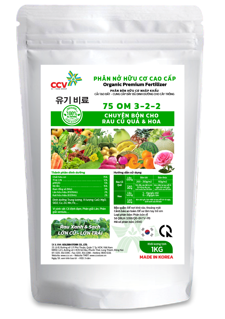 Phân bón hữu cơ nhập khẩu Hàn Quốc chuyên dùng cho Cây Rau, Củ, Quả & Hoa | An toàn cho môi trường, con người và chất lượng cây trái