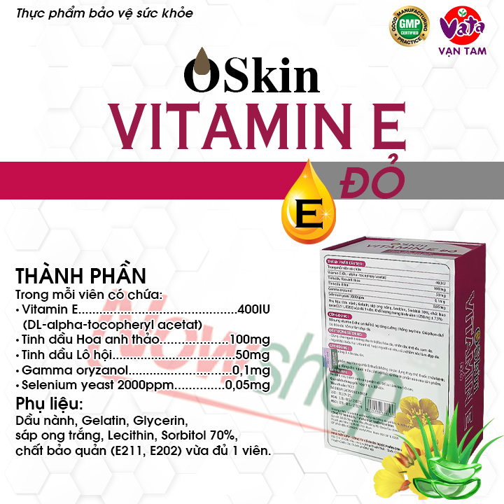 Viên uống Oskin Vitamin E Đỏ hỗ trợ trẻ hóa làm trắng cải thiện sạm nám ngăn ngừa lão hóa da