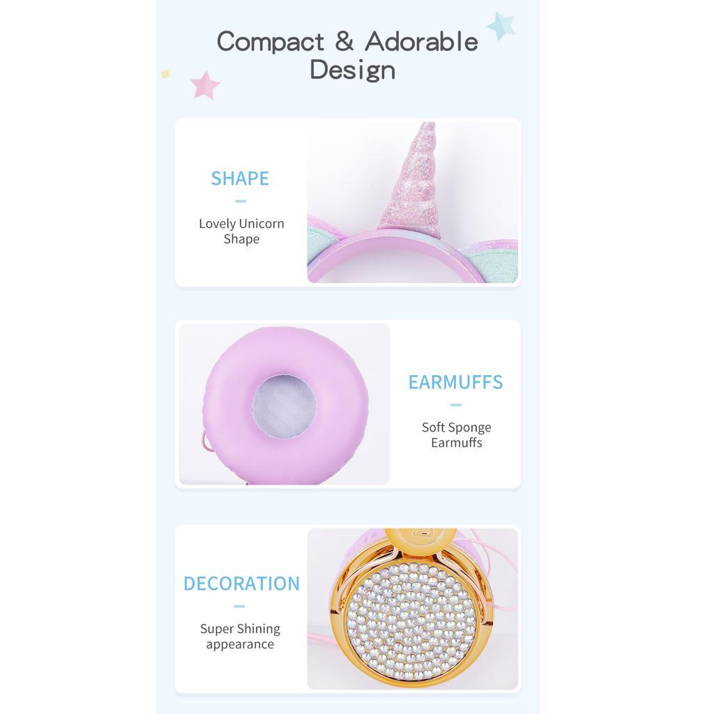 2x Cute Unicorn Glitter Kids Headphone with Microphone for Girls Children