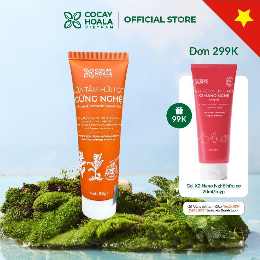 Sữa Tắm Thảo Dược Hữu Cơ Gừng Nghệ COCAYHOALA VIETNAM -TẠM BIỆT MỤN LƯNG - Travelsize 50g