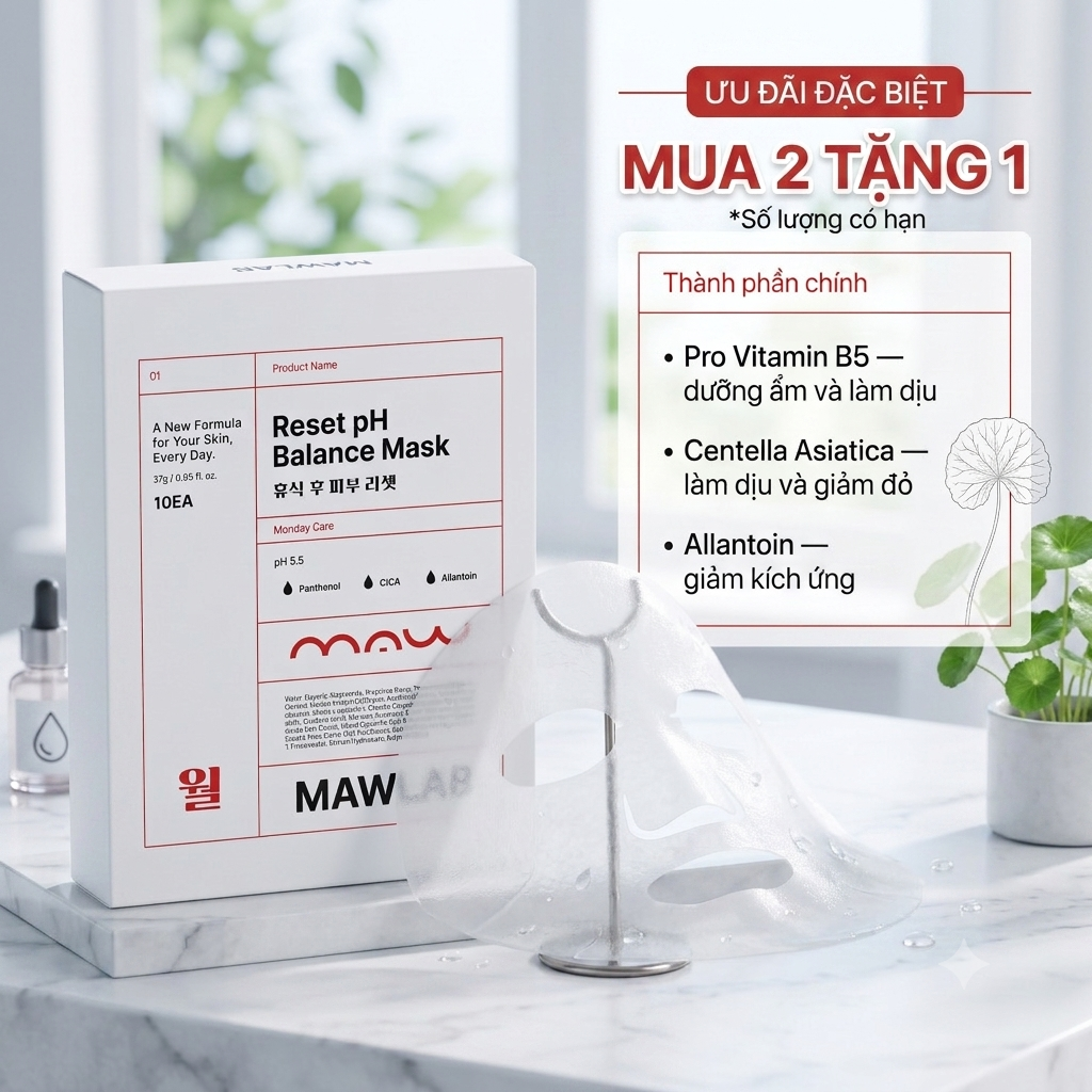 [10 Tặng 3] Mặt Nạ Phục Hồi Da MAWLAB RESET pH BALANCE MASK - Hộp 10 Miếng