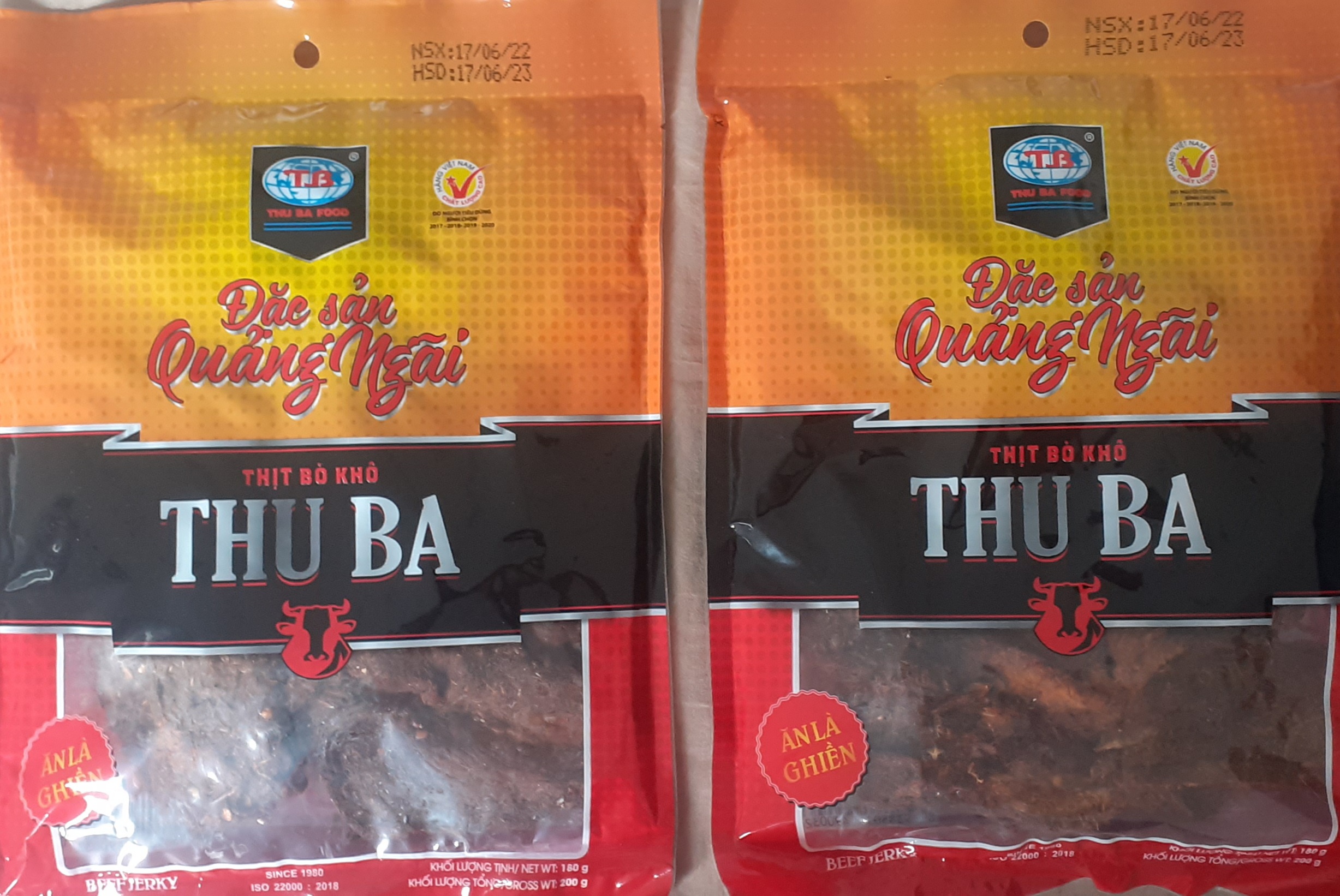 COMBO 2 GÓI BÒ KHÔ THU BA MIẾNG 200GR. ORIGINAL BEEF JERKY SPICY HIGH QUALITY SPECIAL PRODUCT CENTRAL VIETNAM