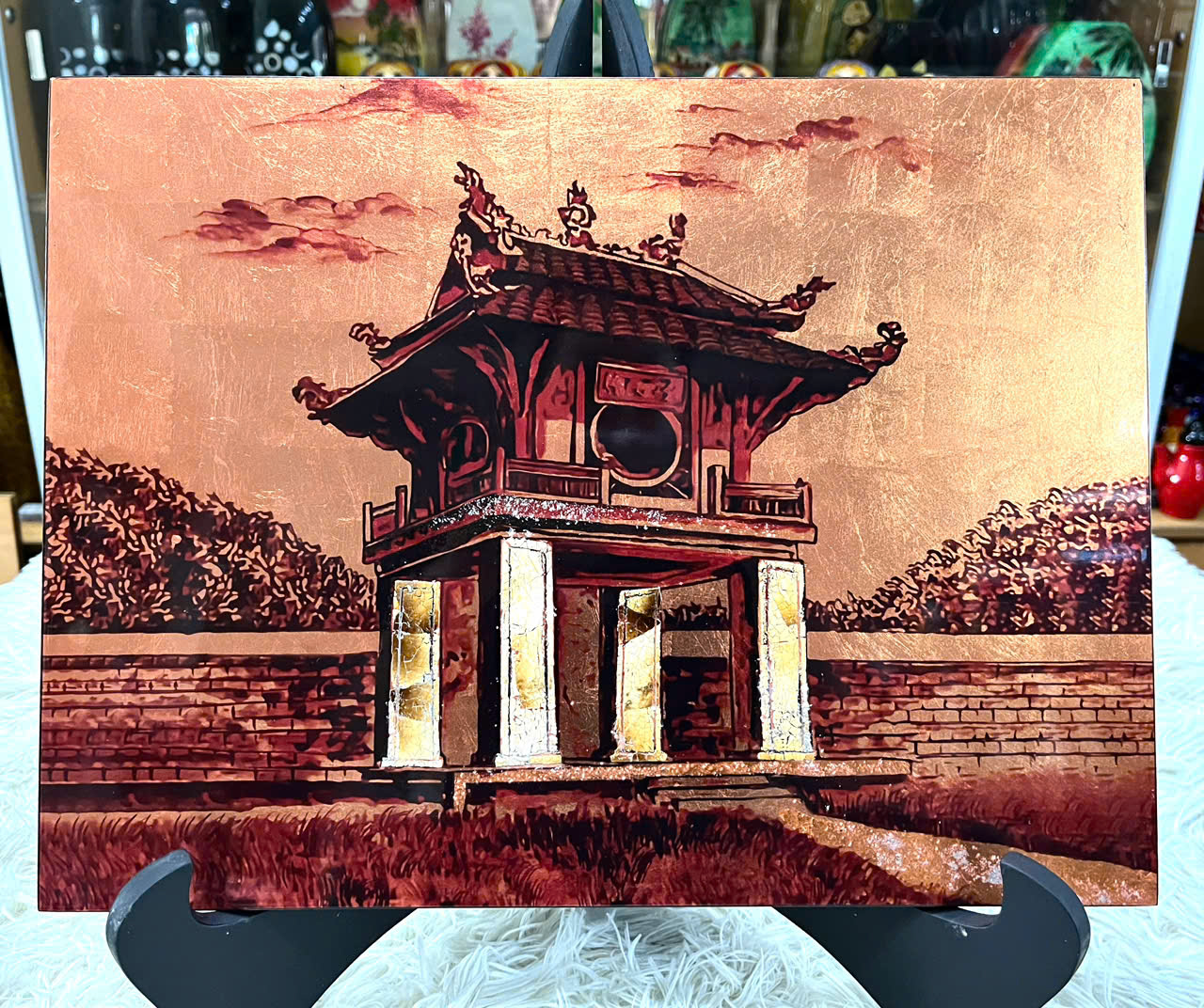 Tranh sơn mài vẽ màu kết hợp dát vàng/ bạc, hàng xuất khẩu 34x45cm ( kèm khung)