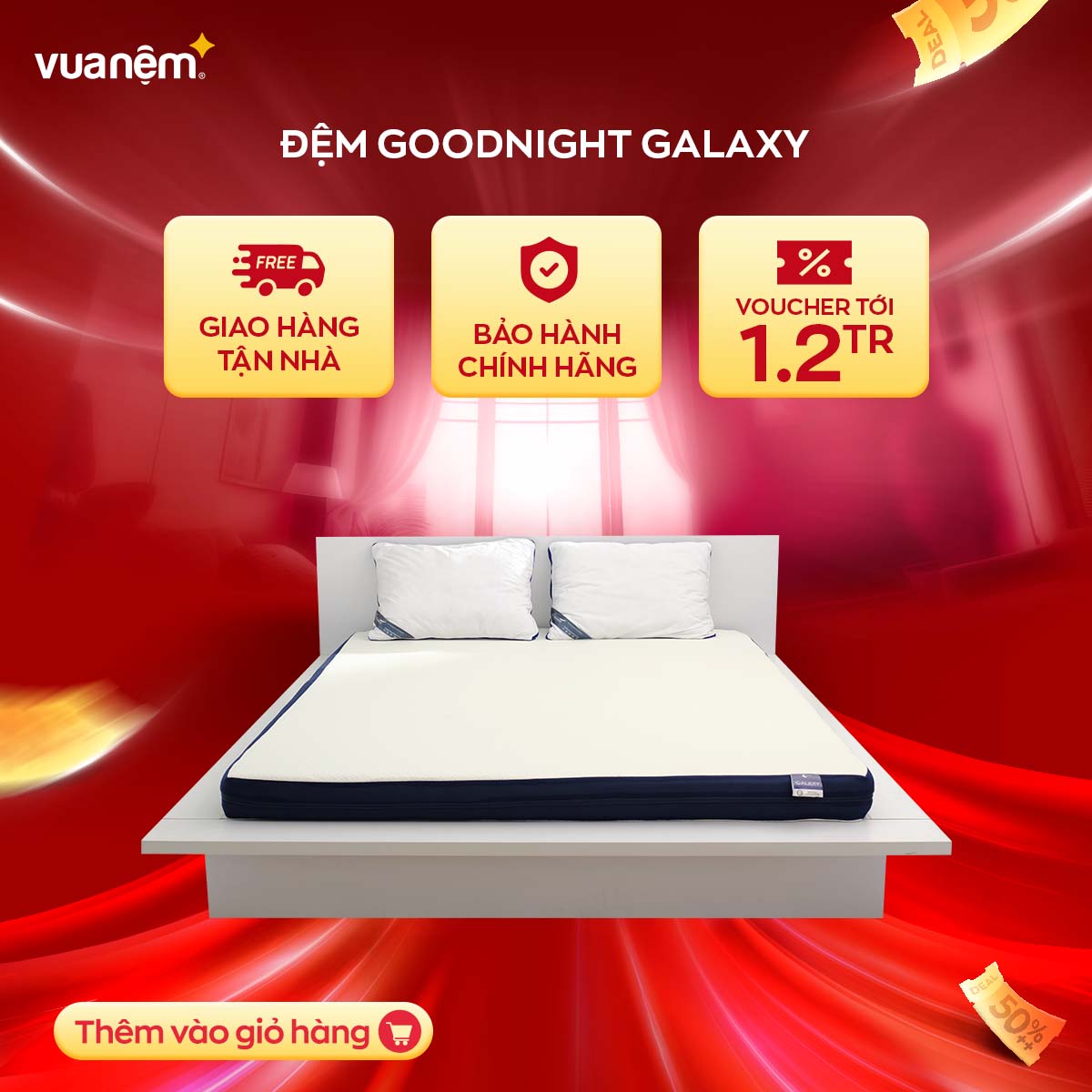 Nệm Foam cao cấp Goodnight Galaxy Greentea êm ái, mềm mại, tinh chất trà xanh kháng khuẩn khử mùi