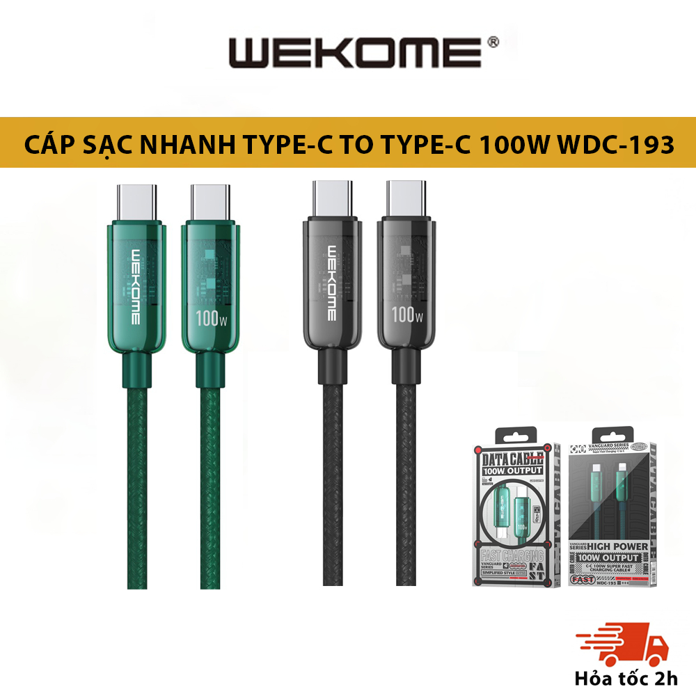 Bộ củ cáp sạc nhanh WEKOME 33W U115 trong suốt 2 cổng sạc usb và type C  cho mọi loại máy