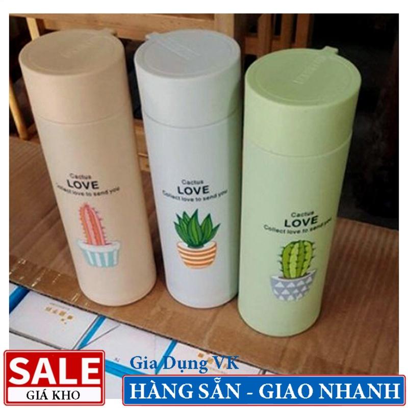 Bình Đựng Nước Lõi Thủy Tinh Họa Tiết Xương Rồng Dễ Thương Dung Tích 400ml